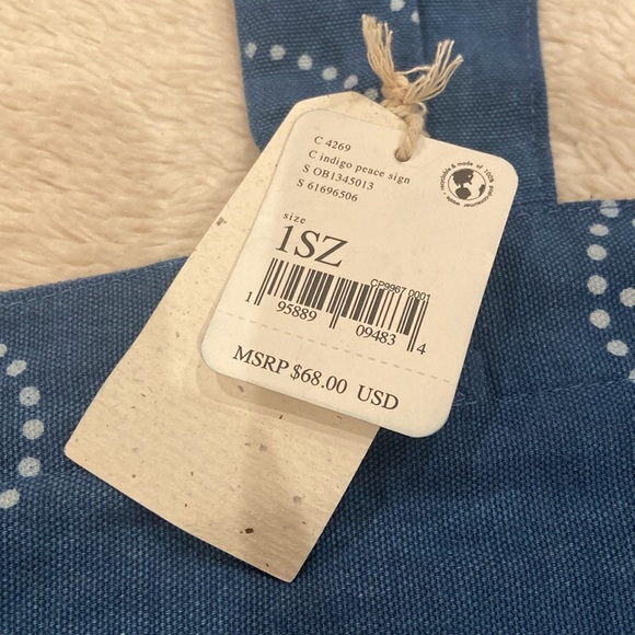 NWT Free People Organic Veg Dyed Printed Tote Indigo Peace Sign $68 - Picture 6 of 11
